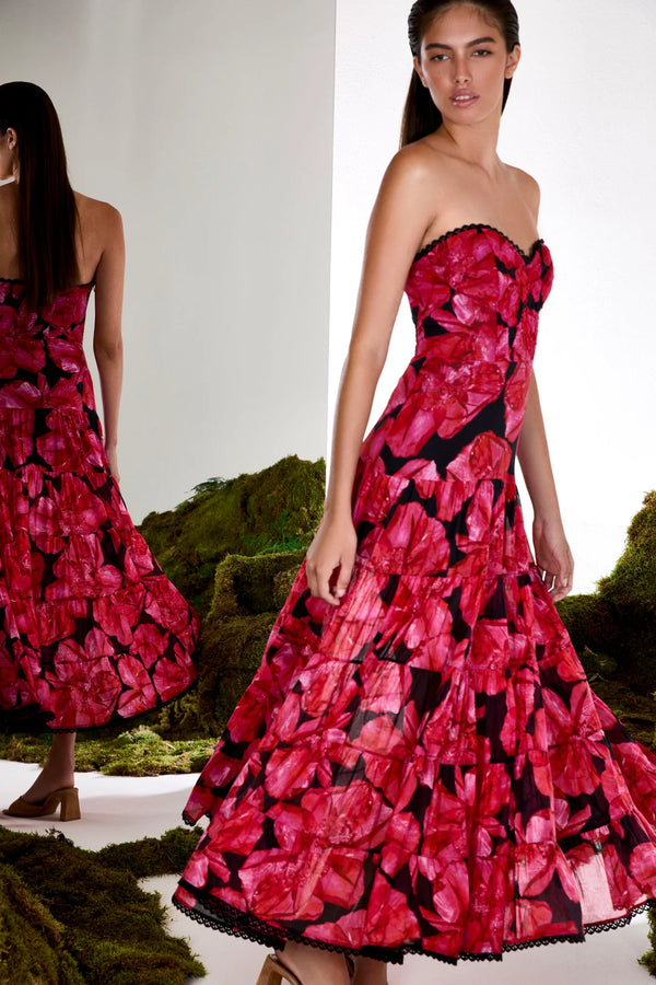 Charo Ruiz - Long Dress Ambar - Black Blossom