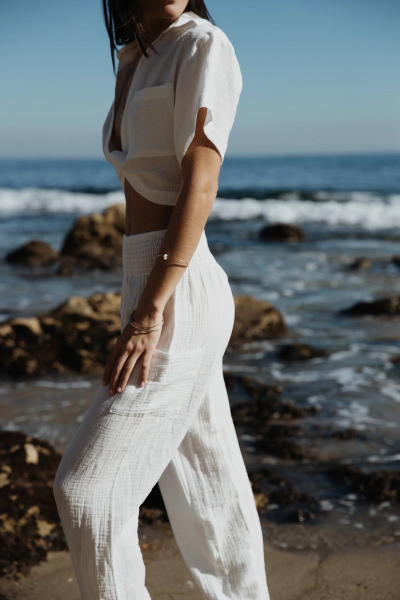 Stillwater - Double Gauze Cargo Beach Pant - White