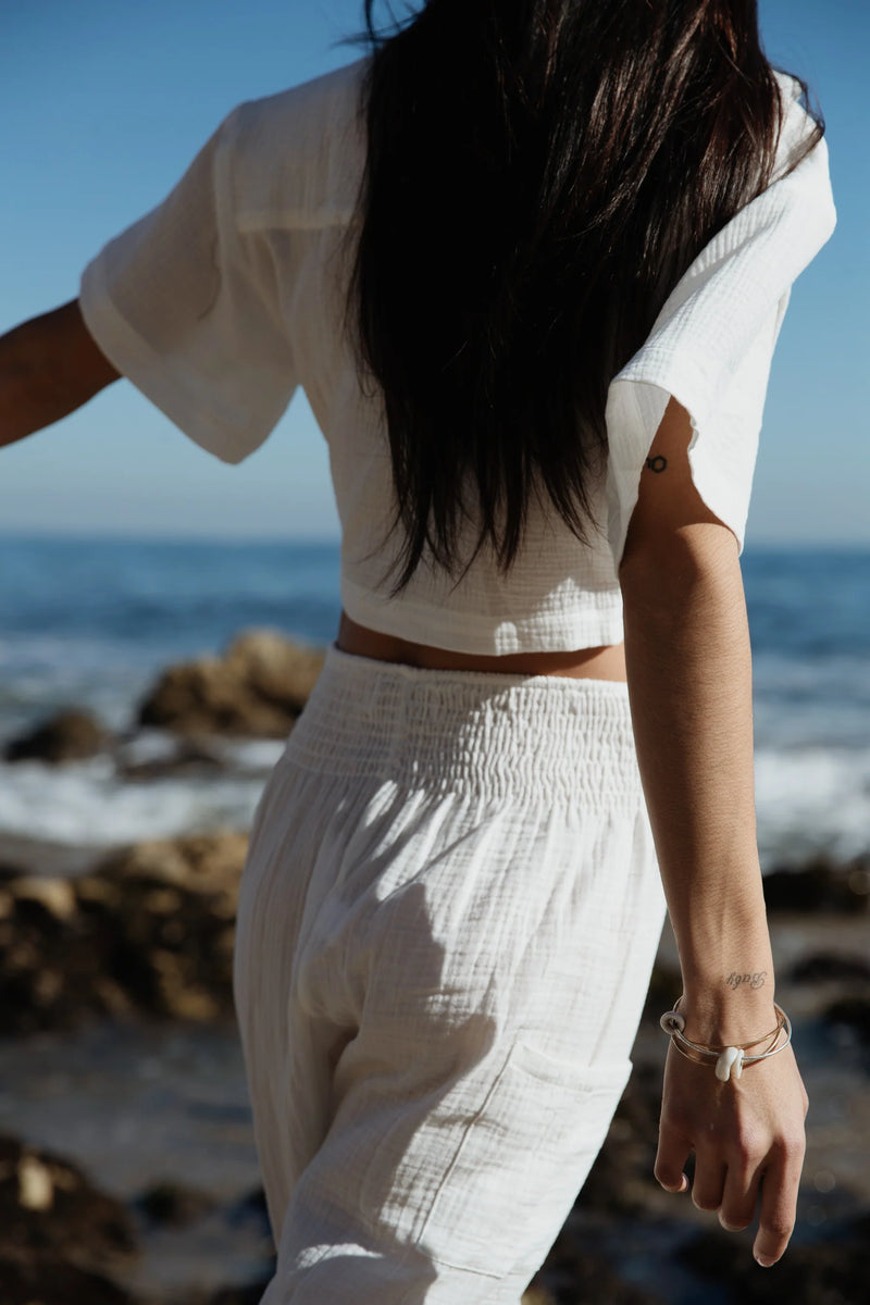 Stillwater - Double Gauze Cargo Beach Pant - White