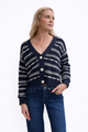 Autumn Cashmere  - Cropped V Neck Cardigan in 2-Tone Texture Stitch - Navy/Sand