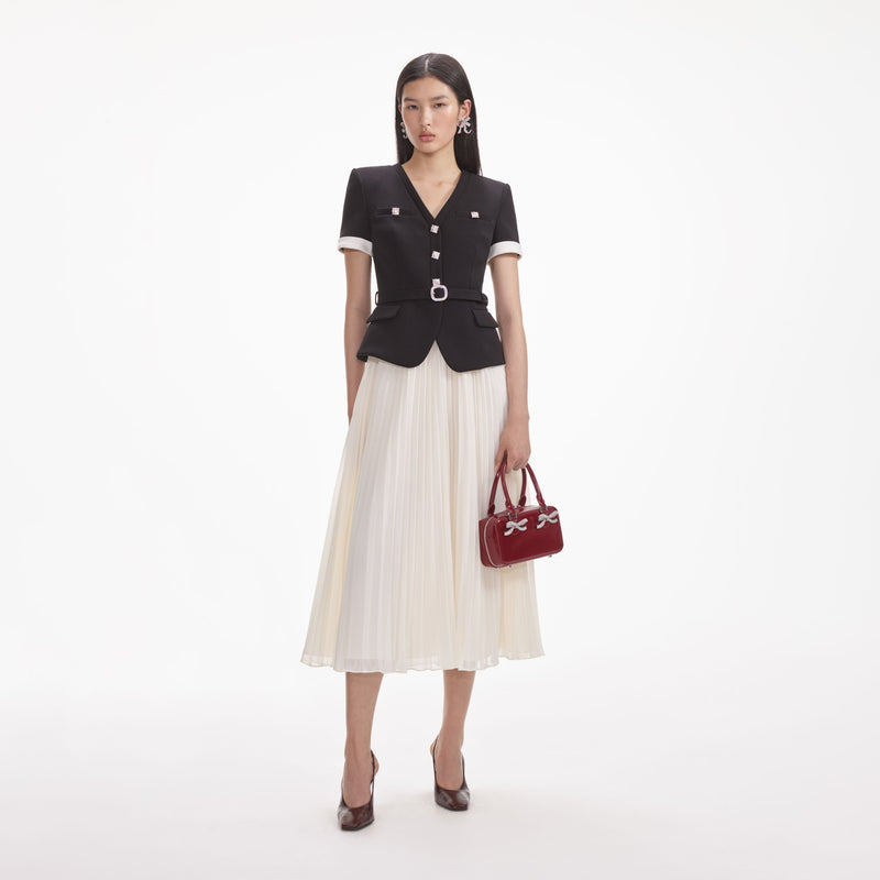 Self-portrait - Contrast Chiffon Midi Dress - Black Self-portrait - Contrast Chiffon Midi Dress - Black