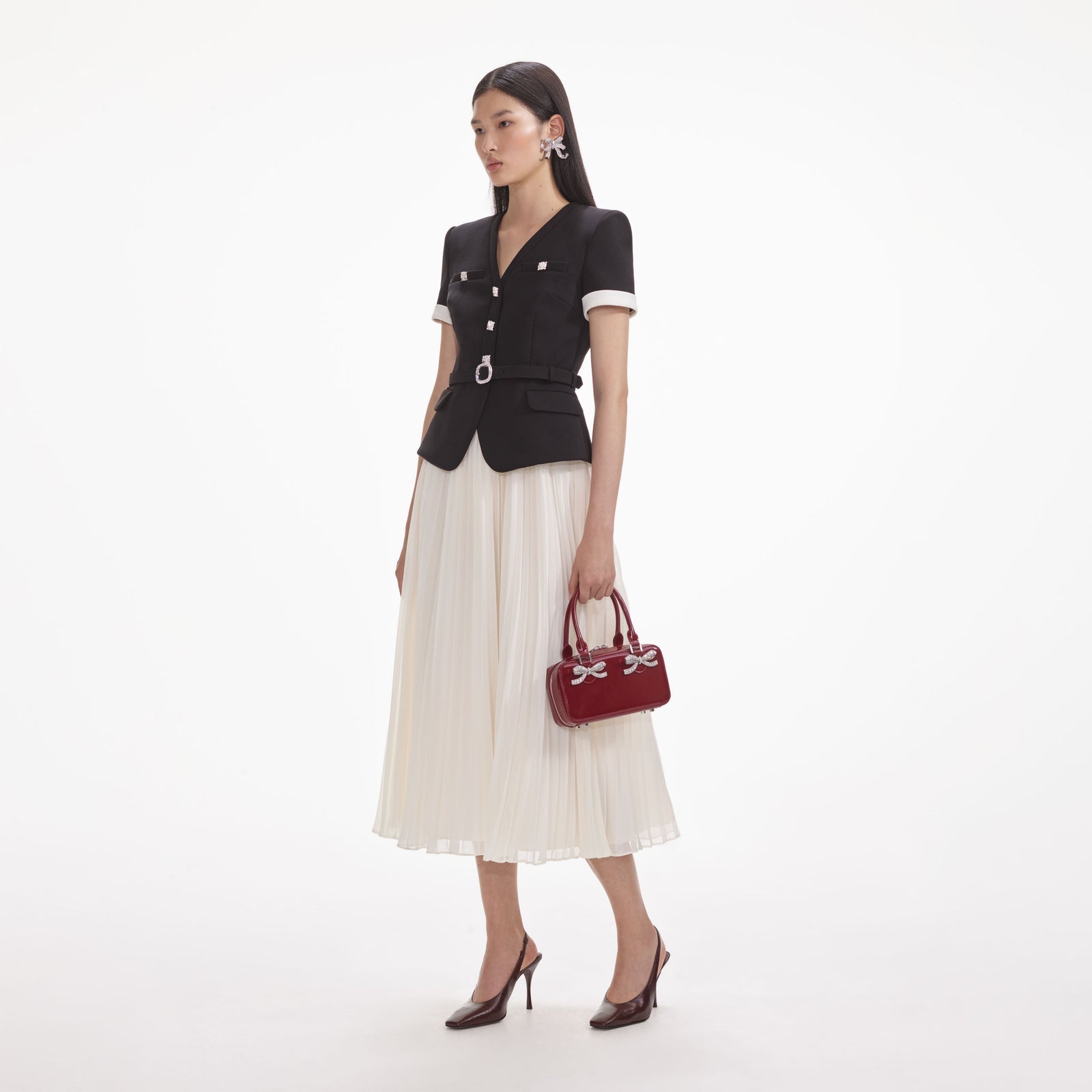 Self-portrait - Contrast Chiffon Midi Dress