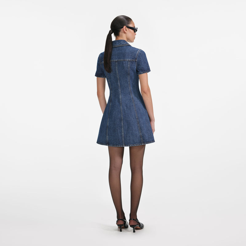 Self-portrait - Sleeveless Pearl Mini Dress - Dark Denim