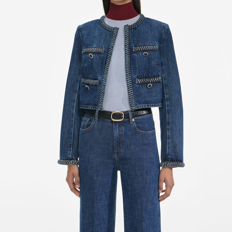 Self-portrait - Denim Braided Jacket - Blue