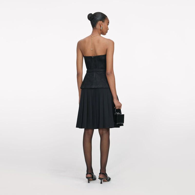 Self-portrait - Denim Bandeau Top - Black