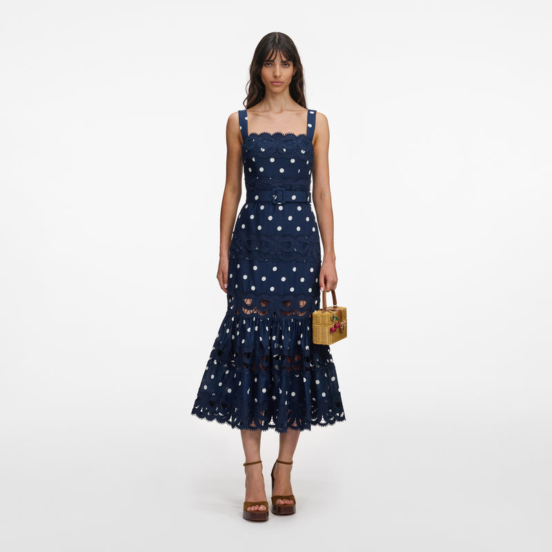 Self-portrait - Polka Dot Linen Midi Dress