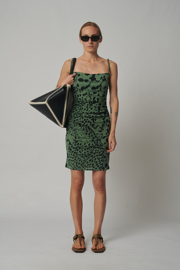 Nanushka - Adie Printed Mesh Jersey Dress - Cheetah Green