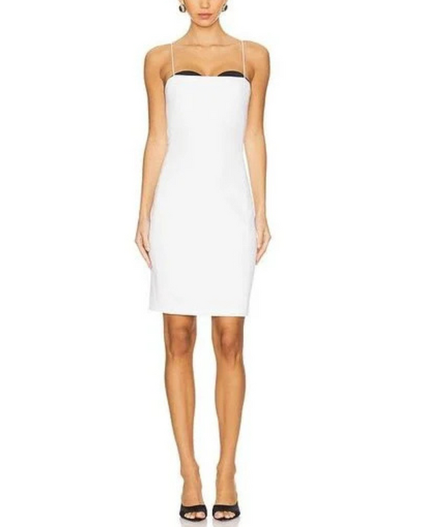 Alice + Olivia - Ada Peekaboo Bustier Midi Dress - Off White/Black