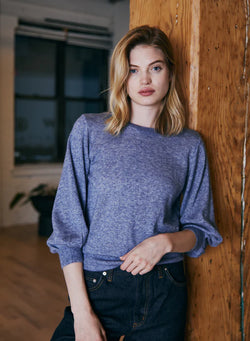 Autumn Cashmere - Puff 3/4 Sleeve Crew - Blueberry