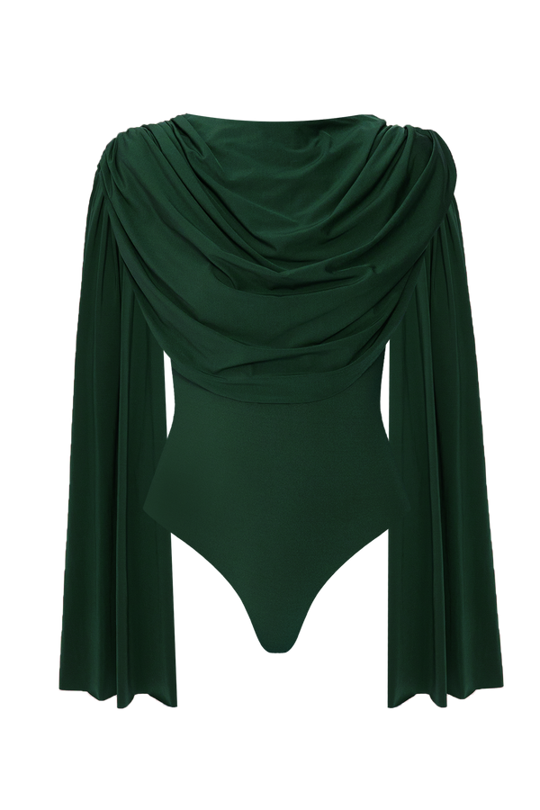 Maygel Coronel - Burano Draped Bodysuit - Emerald Green