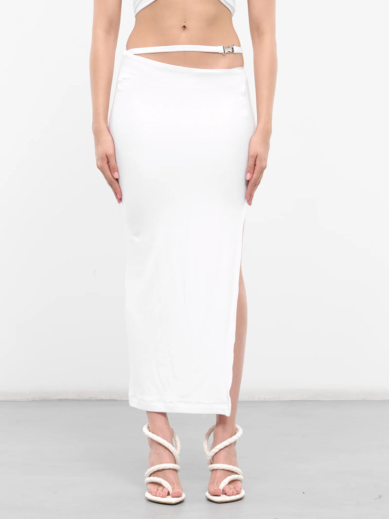 Lama Jouni - Buckle Strap Skirt With Slit - White