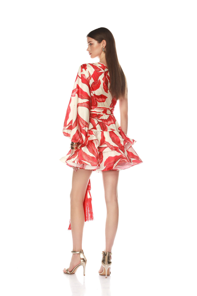Bronx and Banco - Bedouin Palm One Sleeve Mini Dress - Red Multi