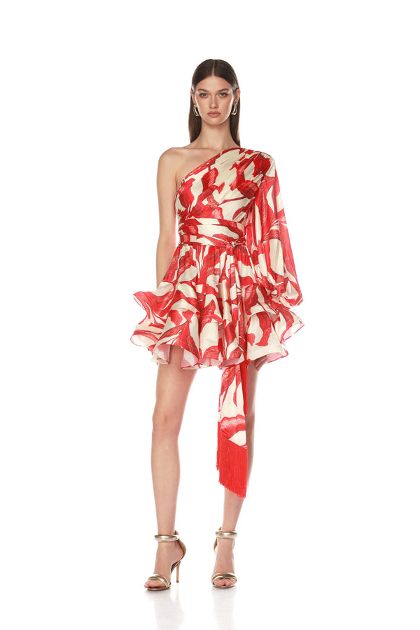 Bronx and Banco - Bedouin Palm One Sleeve Mini Dress - Red Multi