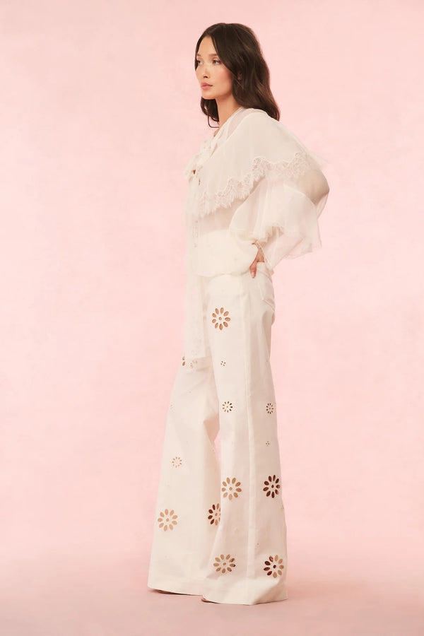 Loveshackfancy - Carolette Eyelet Wide-Leg Pants - Optic White