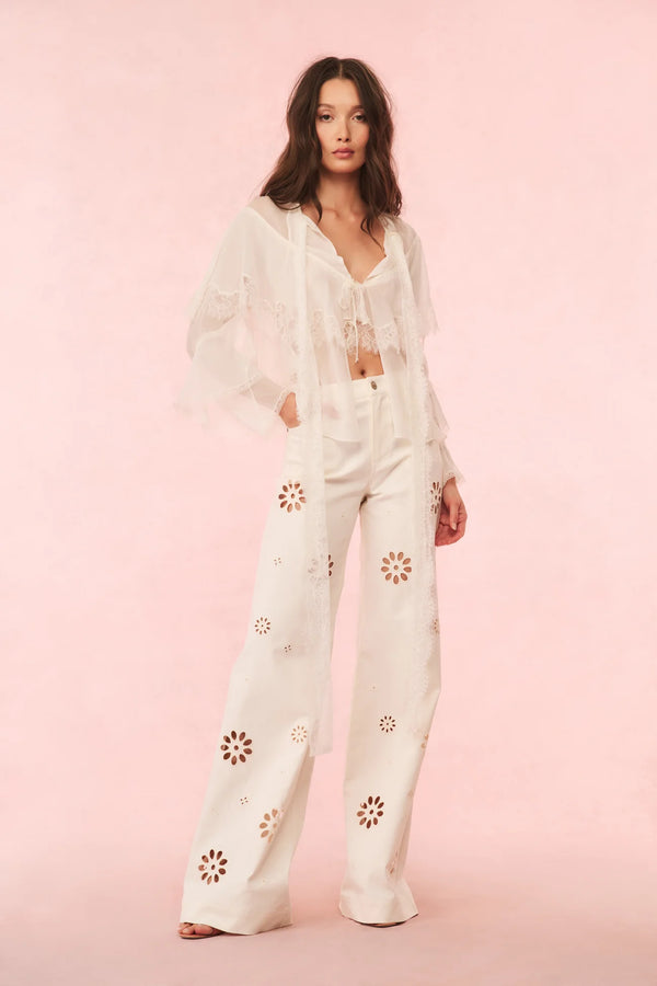 Loveshackfancy - Carolette Eyelet Wide-Leg Pants - Optic White