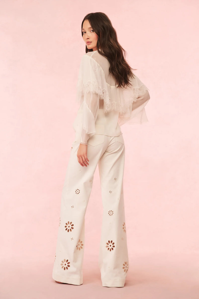 Loveshackfancy - Carolette Eyelet Wide-Leg Pants - Optic White