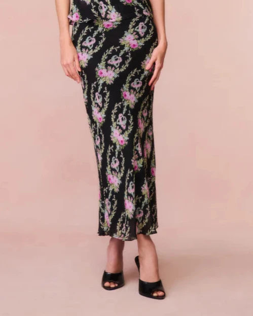 Loveshackfancy - Castle Floral Maxi Skirt - Black Coffee