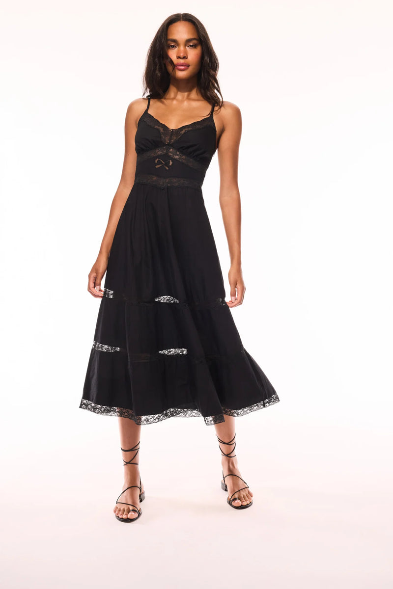 Loveshackfancy - Catryn Lace Bow Cotton Midi Dress - Black