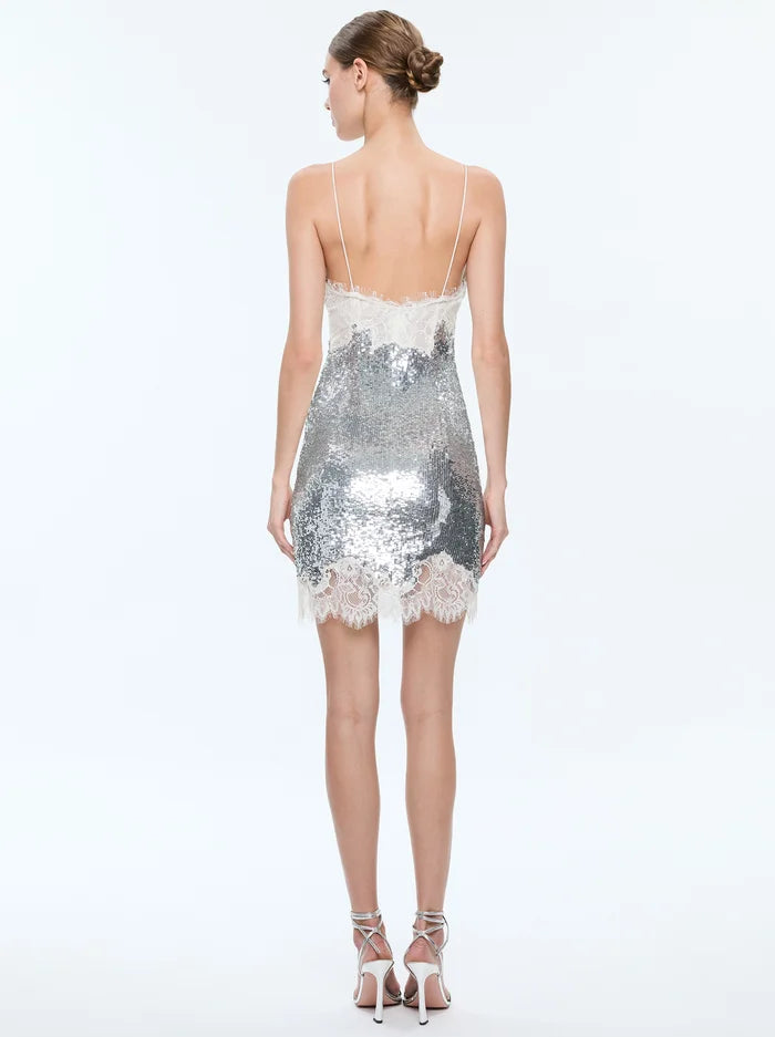 Alice + Olivia - Harley Sequin Mini Slip Dress - Pale Silver/Vanilla