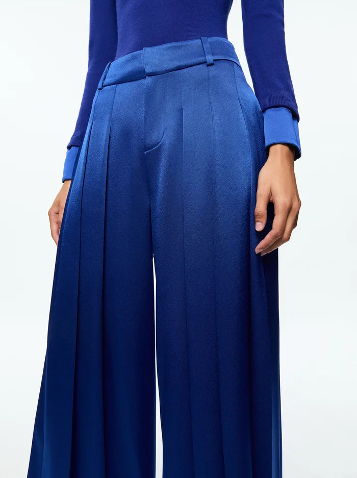 Alice + Olivia - Simon Pleated Satin Wide Leg Trousers - Royal Blue