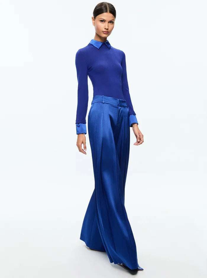 Alice + Olivia - Simon Pleated Satin Wide Leg Trousers - Royal Blue