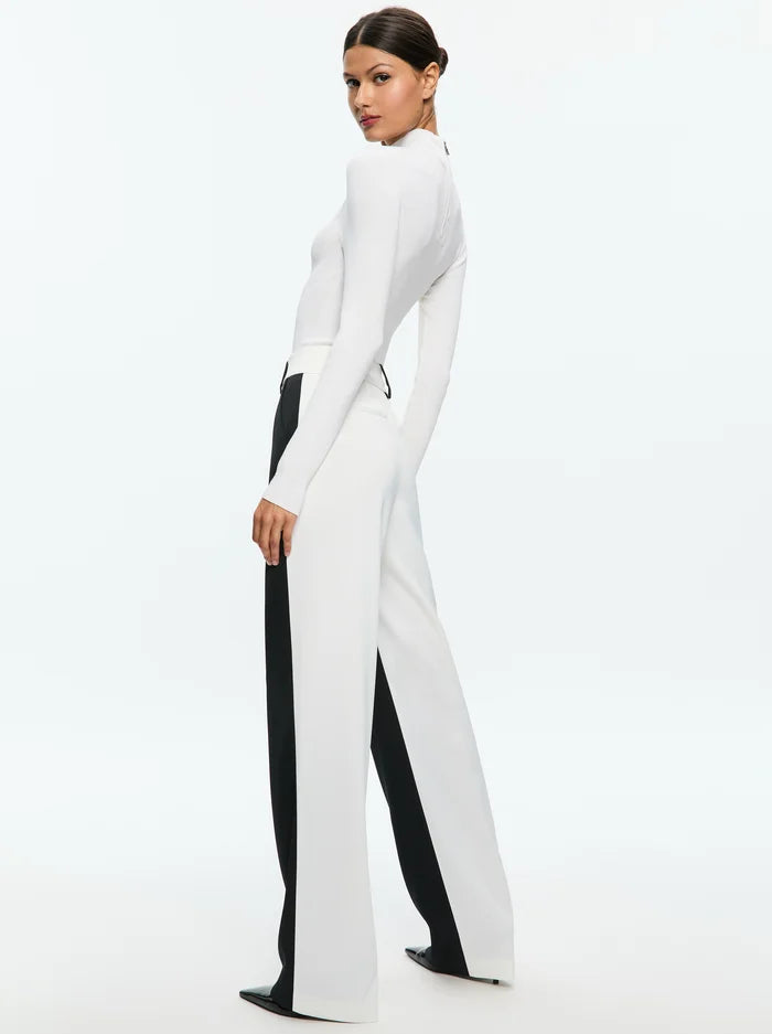 Alice + Olivia - ALEXANDER HIGH RISE COLORBLOCK SLIM STRAIGHT TROUSER - black/off white