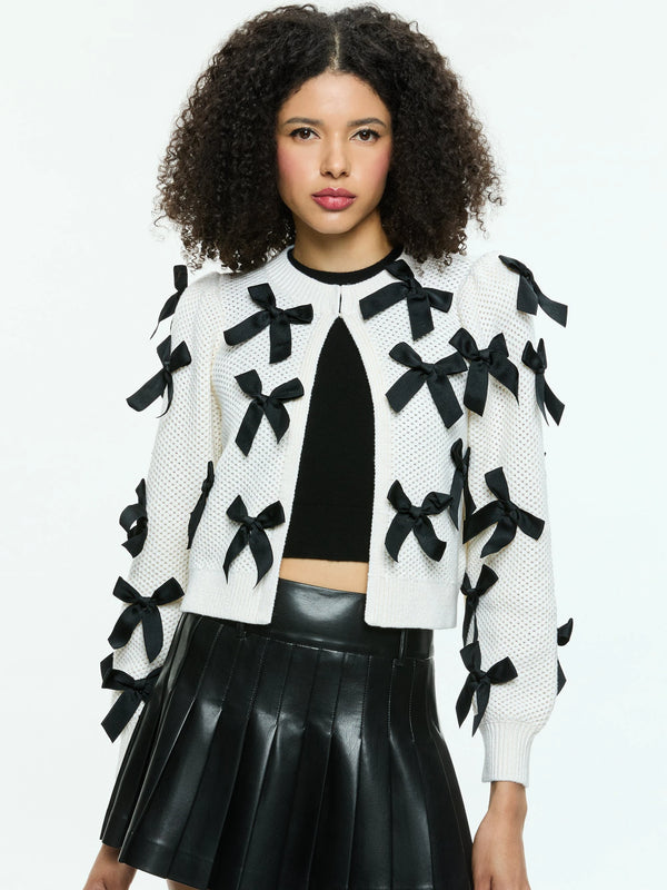 Alice + Olivia - KITTY BOW CARDIGAN - soft white/black