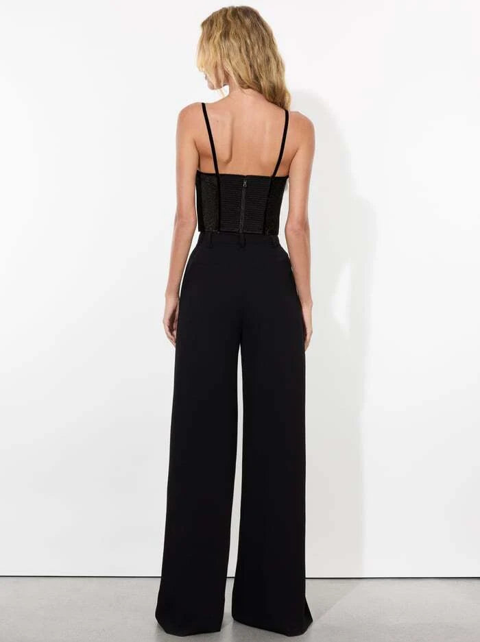 Alice + Olivia - Denna Velvet Layered Corset Cropped Top - Black