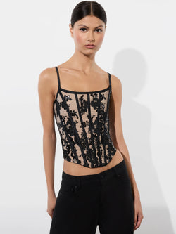 Alice + Olivia - Cressida Embellished Scoop Neck Corset Top - Black/Almond