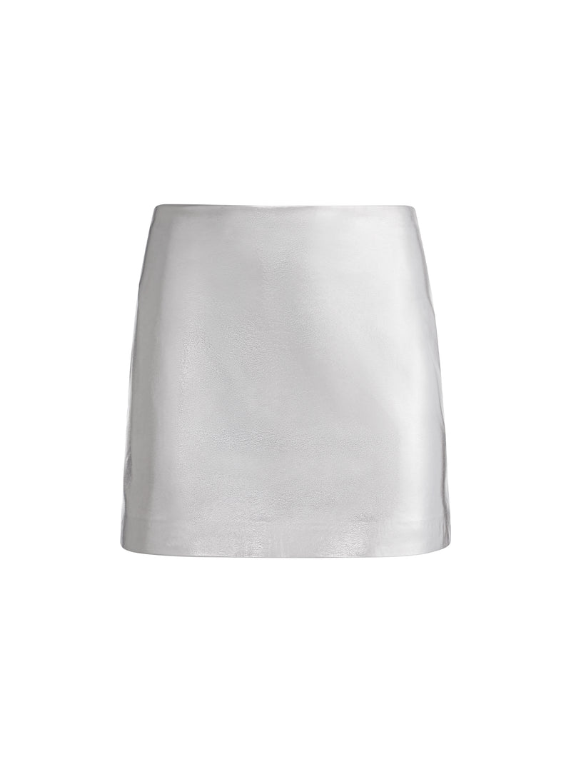 Alice + Olivia - Elana Vegan Leather Mini Skirt - Silver