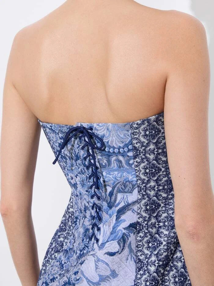 Alice + Olivia - Violet Strapless Mini Dress - Blue Multi