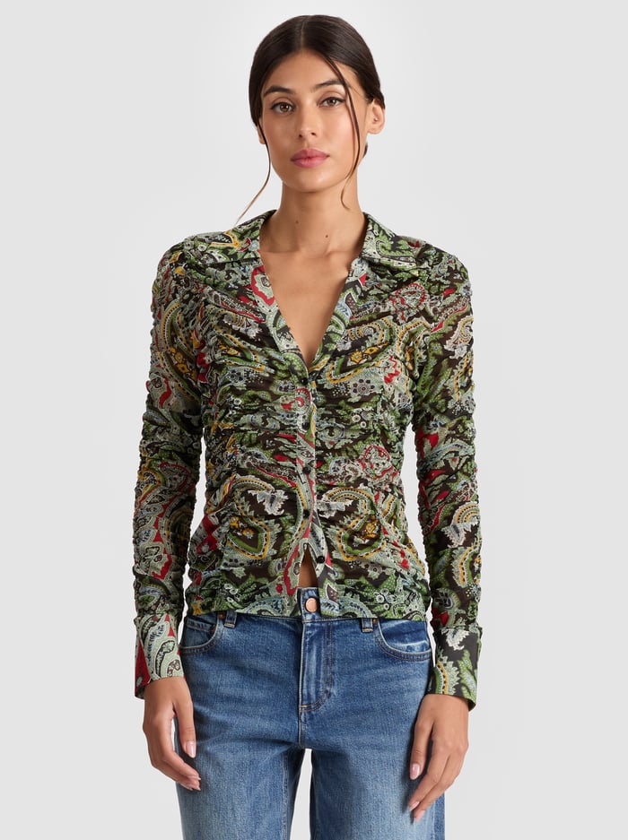 Alice + Olivia - Portia Mesh Button Down - Paisley Poem