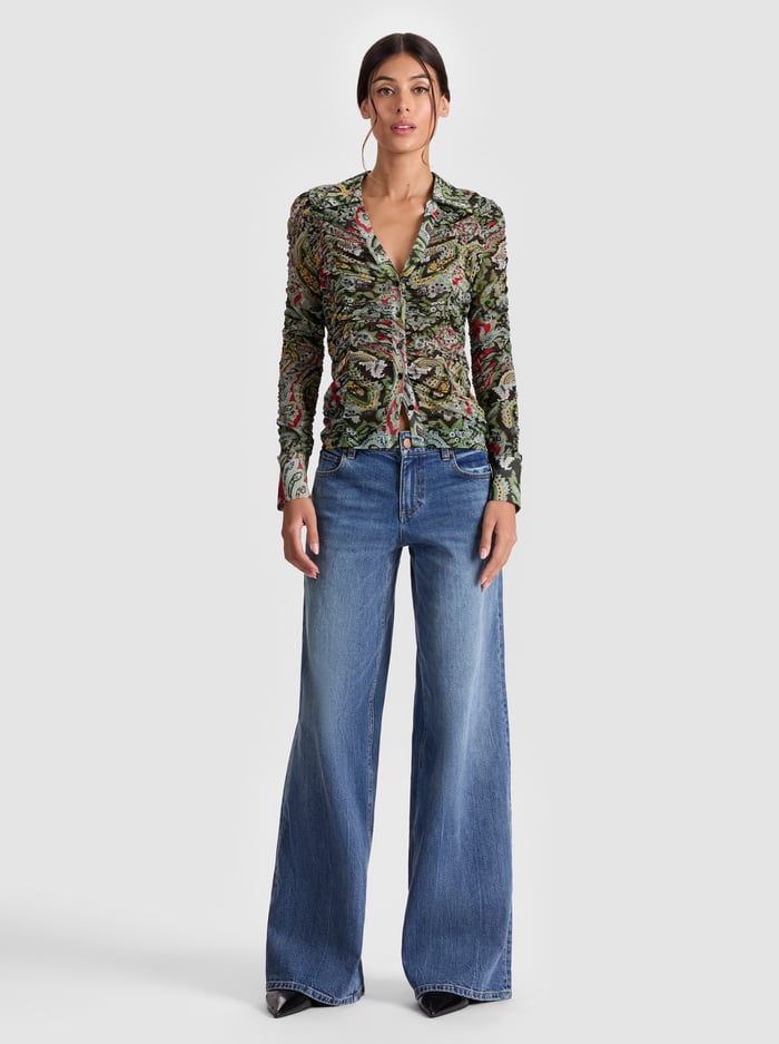 Alice + Olivia - Portia Mesh Button Down - Paisley Poem