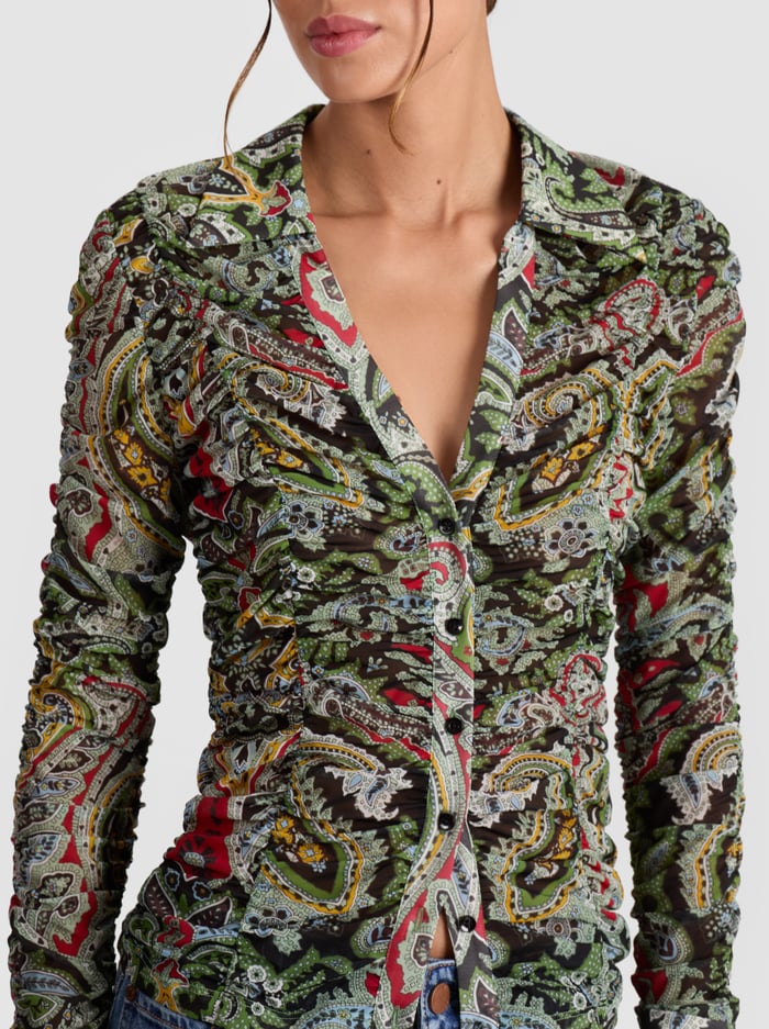 Alice + Olivia - Portia Mesh Button Down - Paisley Poem