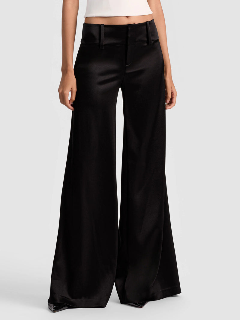 Alice + Olivia - Olivia Satin Wide Leg Flare Pants - Black