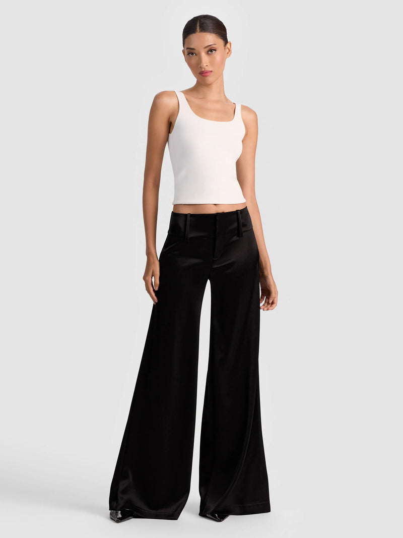 Alice + Olivia - Olivia Satin Wide Leg Flare Pants - Black