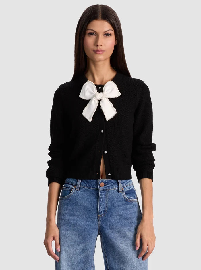 Alice + Olivia - Dollie Bow Cardigan - Black/Soft White