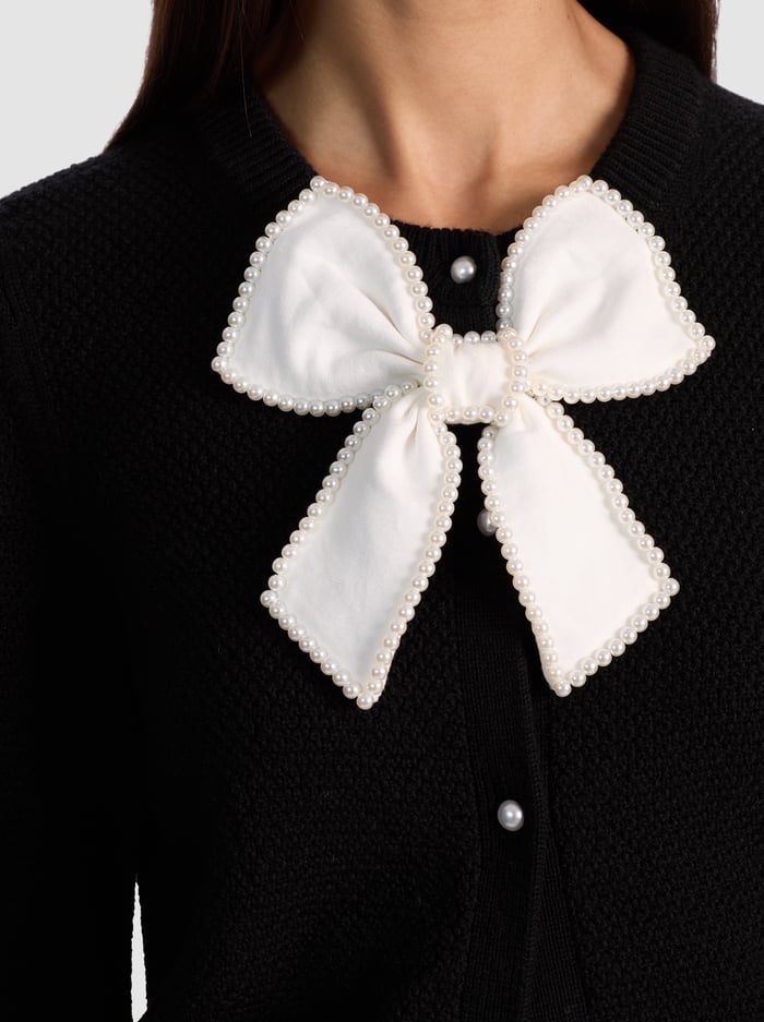 Alice + Olivia - Dollie Bow Cardigan - Black/Soft White