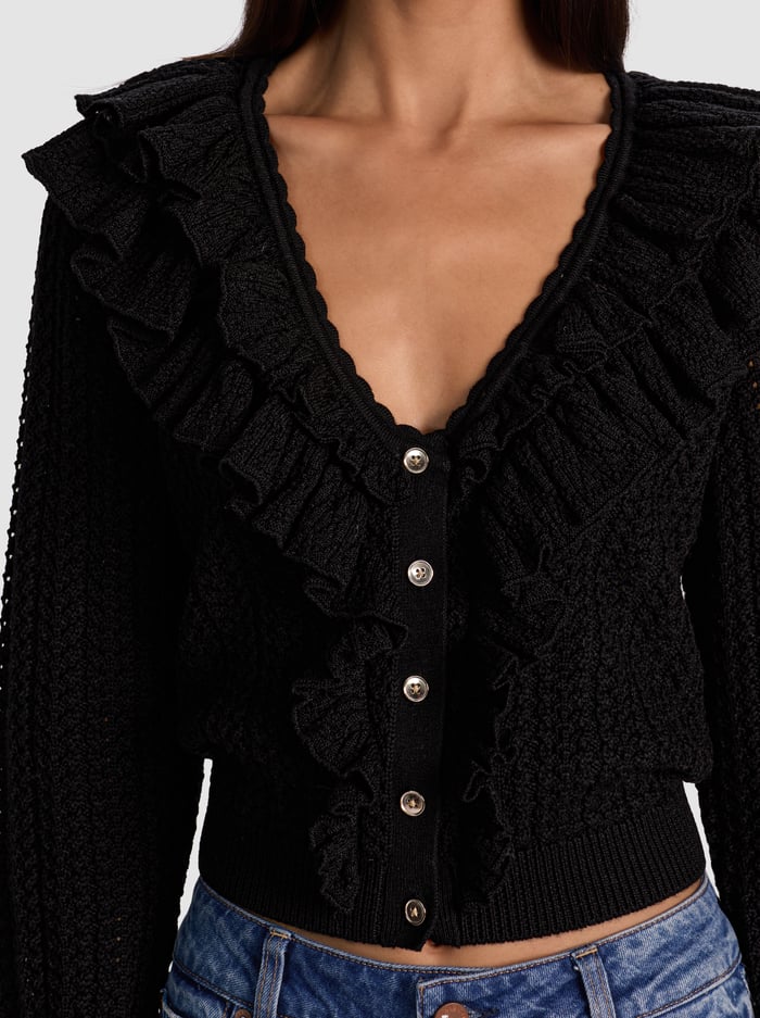 Alice + Olivia - Eileen Ruffle Cardigan - Black