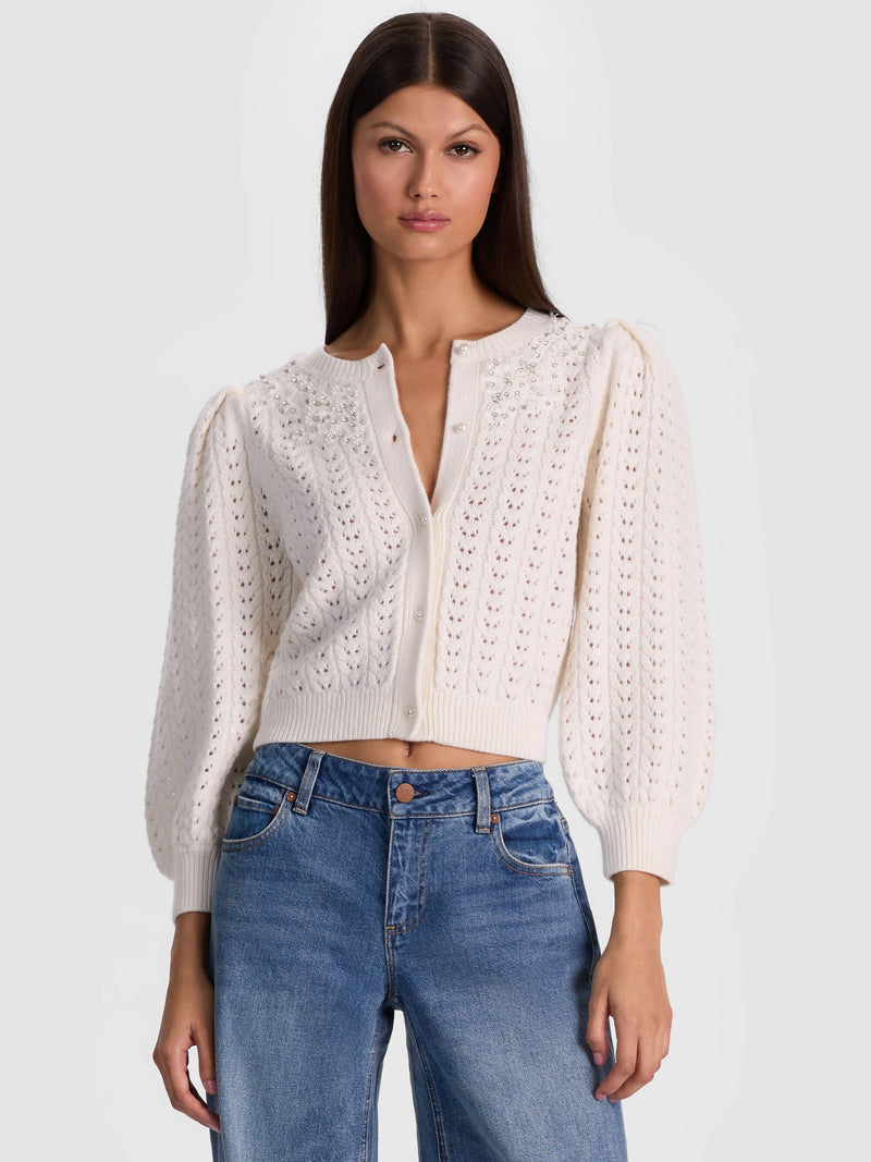 Alice + Olivia - Doris Puff-Sleeve Cardigan - Soft White