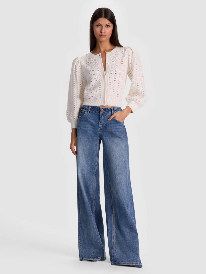 Alice + Olivia - Doris Puff-Sleeve Cardigan - Soft White