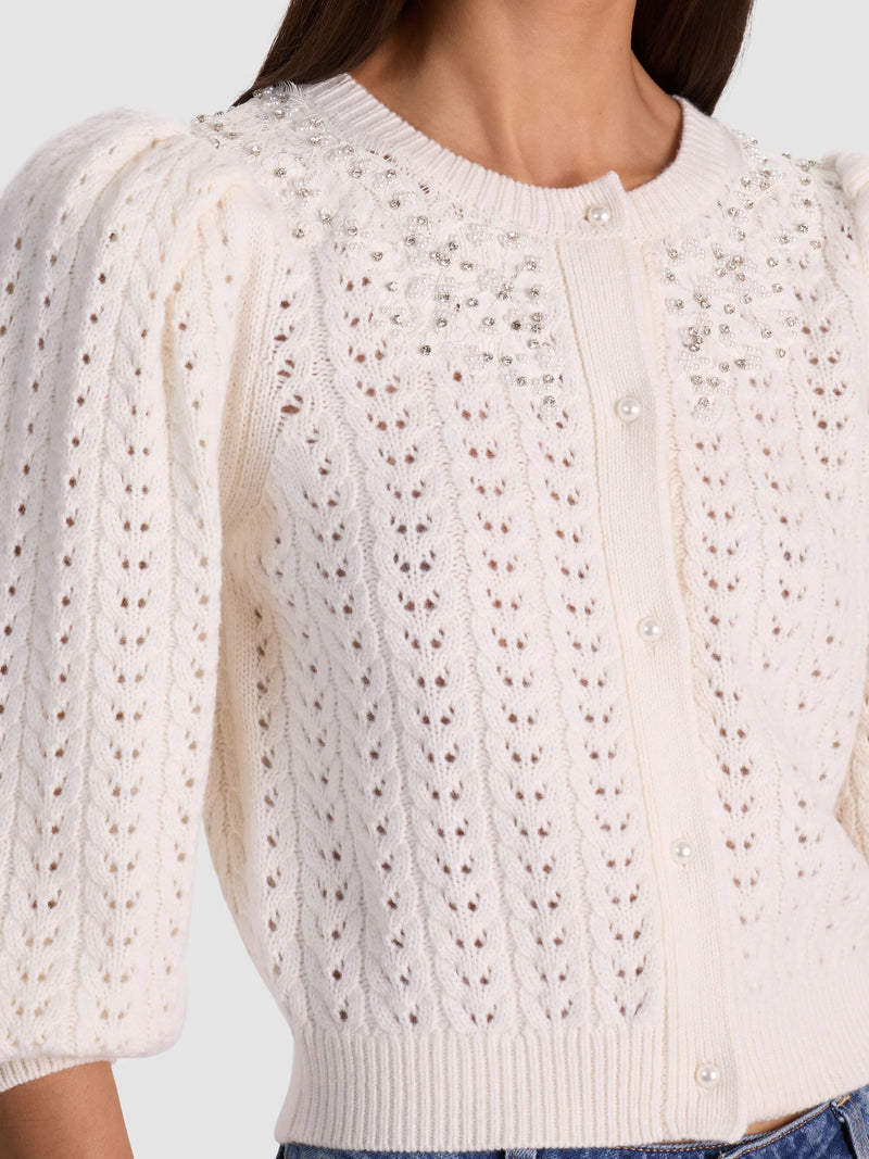 Alice + Olivia - Doris Puff-Sleeve Cardigan - Soft White