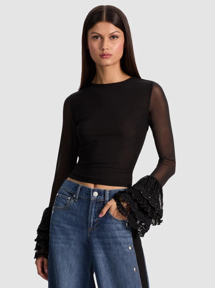 Alice + Olivia - Delaina Top With Ruffle Cuff - Black