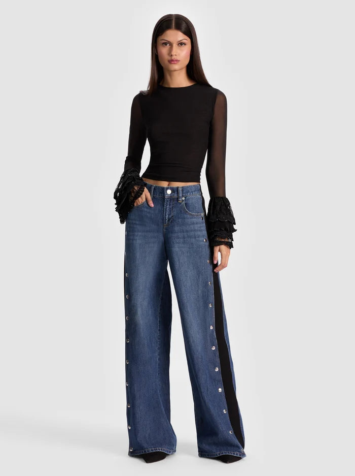 Alice + Olivia - Delaina Top With Ruffle Cuff - Black