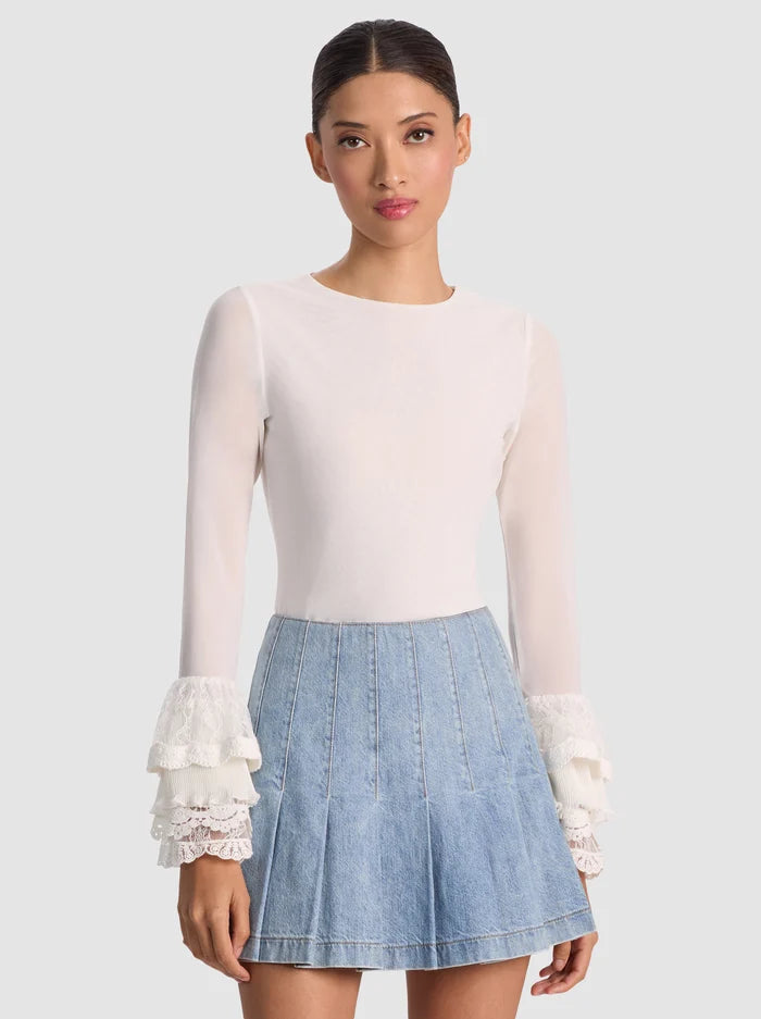 Alice + Olivia - Delaina Top With Ruffle Cuff - Off White