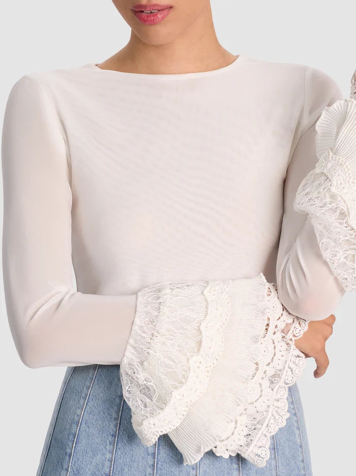 Alice + Olivia - Delaina Top With Ruffle Cuff - Off White