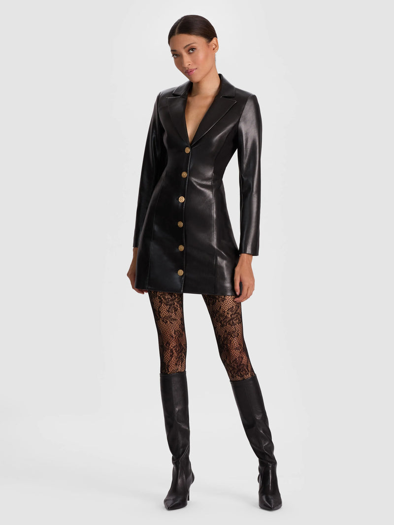 Alice + Olivia - Michelle Vegan Leather Blazer Dress - Black