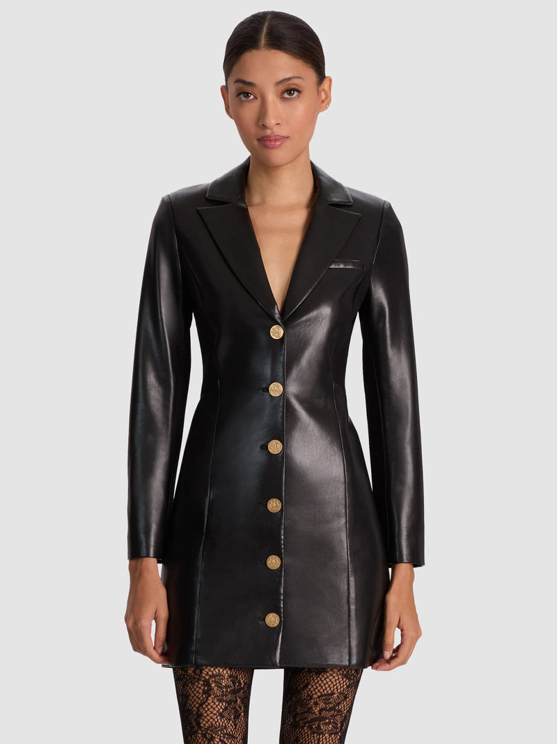 Alice + Olivia - Michelle Vegan Leather Blazer Dress - Black