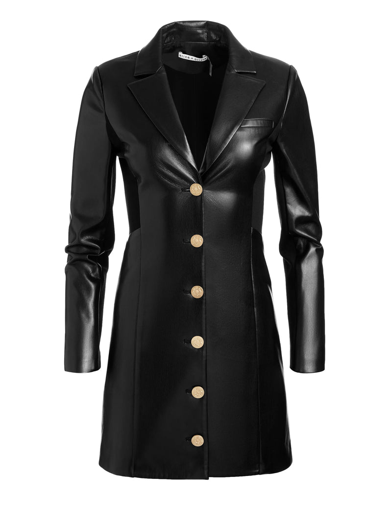 Alice + Olivia - Michelle Vegan Leather Blazer Dress - Black