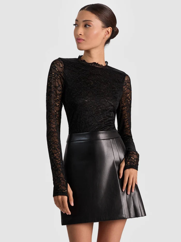 Alice + Olivia - Chara Lace Vegan Leather Mini Dress - Black